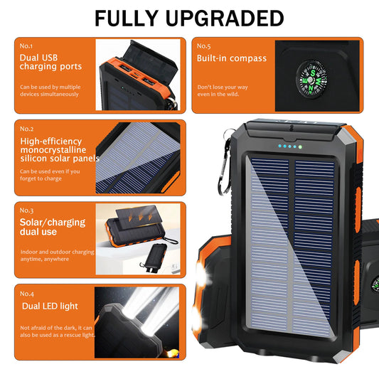 Solar Power Bank Waterproof Portable Charger